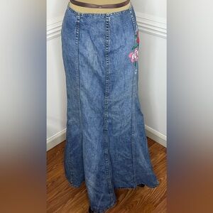 Bubblegum Blue Maxi Skirt with Floral Detail